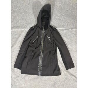BCBGeneration Black Hooded Faux Leather Trim Moto Jacket‎ Full Zip Size L